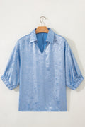 Myosotis Collared V Neck Half Sleeve Metallic Top