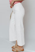 White Pearl Embellished Side Seam Ankle-length Shift Jeans